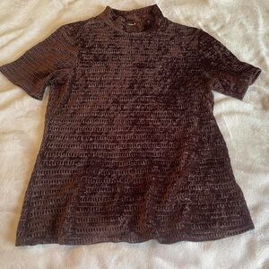 Kathie Lee Rich Brown Velour Textured Mock Neck Top